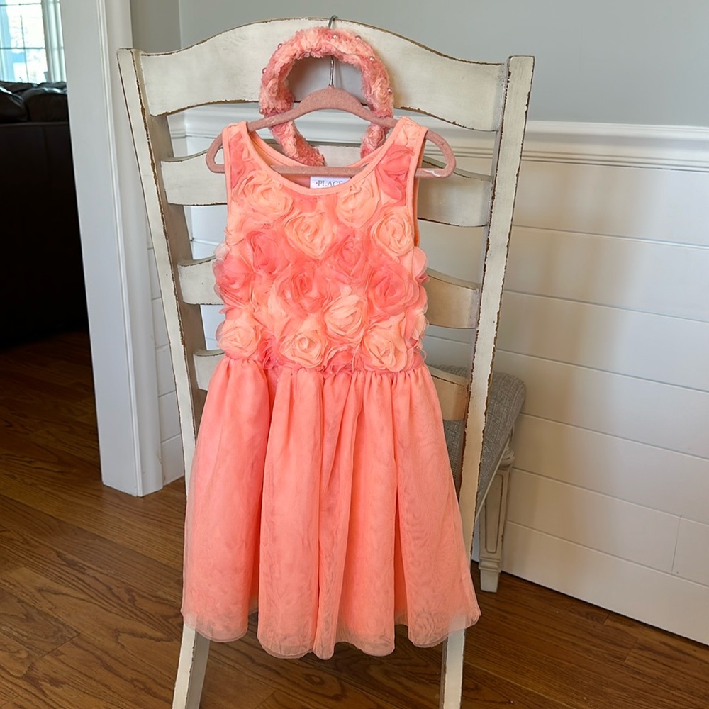Rose dress matching headband. Size S (5-6)
